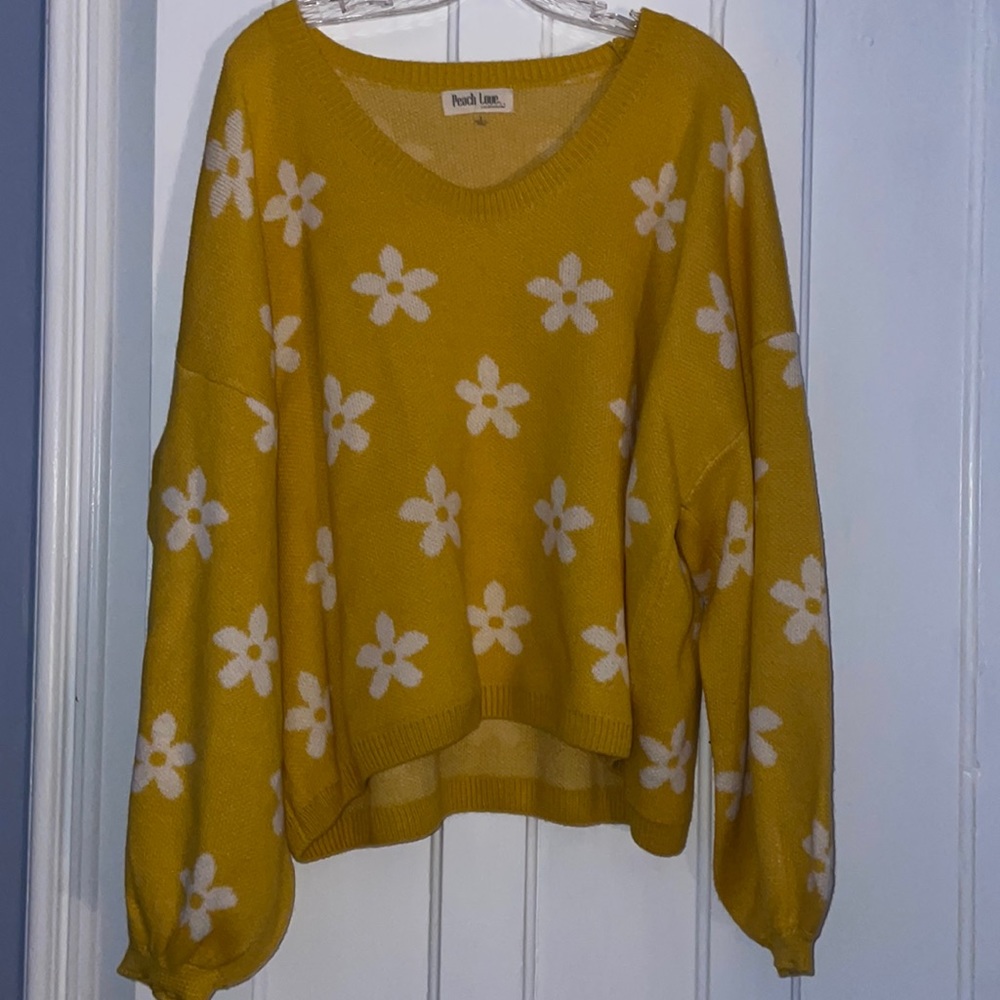Sweater - yellow and white floral
